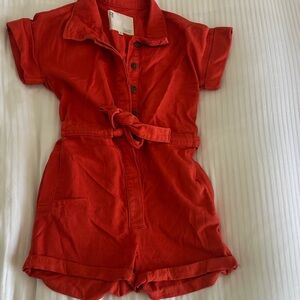 Pilcro Red Short-Sleeve Tie-Waist Romper